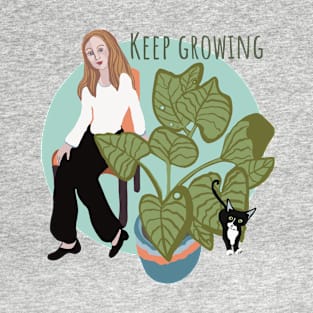 Keep Growing Plant Lady with Cat T-Shirt